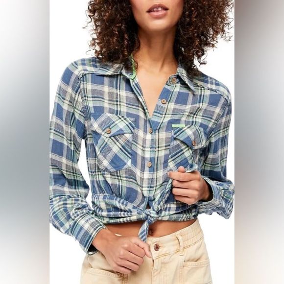 Free People Tops - We The Free by Free People, First Bloom Plaid Top, Size XS